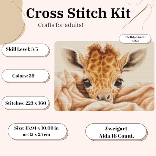 Image of Luca-S Cross Stitch Kit The Baby Giraffe, B2425, Counted Cross Stitch Kit for Adults, Needlecraft and Embroidery Kit | embroidery by Marussia