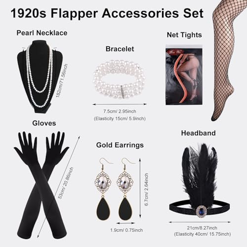 ELECLAND 10 Pieces 1920s Flapper Gatsby Accessories Set Fashion Roaring 20's Theme Set with Headband Headpiece for Women4