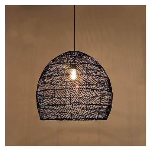 Lustre rotin noir 50cm suspension anti-éblouissement pour chambre et salon