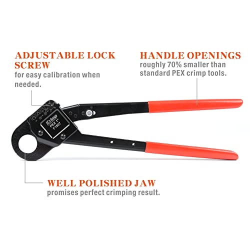 Icrimp Pex 1-Inch Crimping Tool, For Copper Pex Crimp Rings And Fittings, With Go/No-Go Gauge,Angled Head,Suits All Us F1807 Standards #TOP1