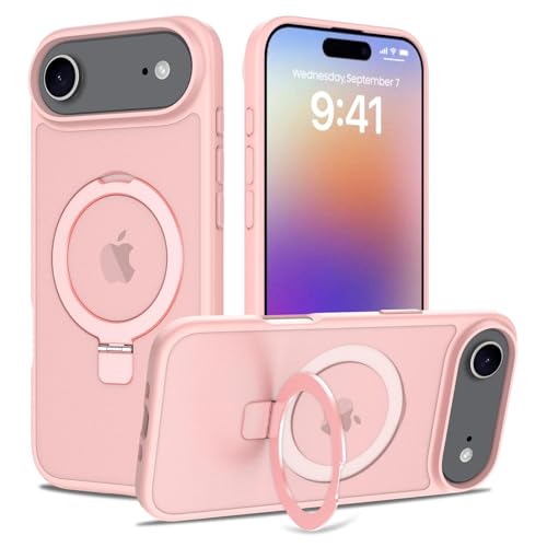 Image of Magnetic for iPhone 17 Air Case, 6.5 inch, Compatible with MagSafe, Rugged Kickstand, Not-Yellowing Military-Grade Protection, Matte Pink
