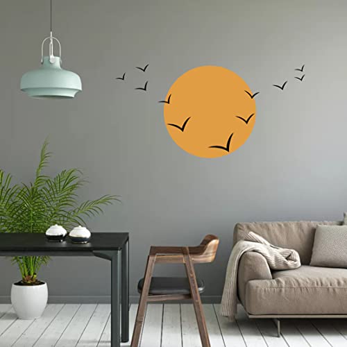 Birds And Sun Wall Decal Minimalist Wall Art Modern Wall Stickers For Living Room Bedroom Nursery Wall Decor Y58 (Yellow, Black) #TOP5