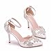 Zapatos De Novia, Sandalias De Gran Tamaño Con Punta Puntiaguda De Tacón De Aguja De 9.5 Cm, Zapatos De Boda De Encaje De Tobillo Con Diamantes De Imitación,Blanco,37EU