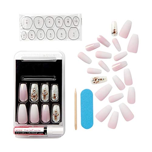 KISS Masterpiece One-Of-A-Kind Luxe Mani, Long Length, Premium Acrylic Fake Nails, Style “Roses And Gold”, with Gel Nail… - Image 3