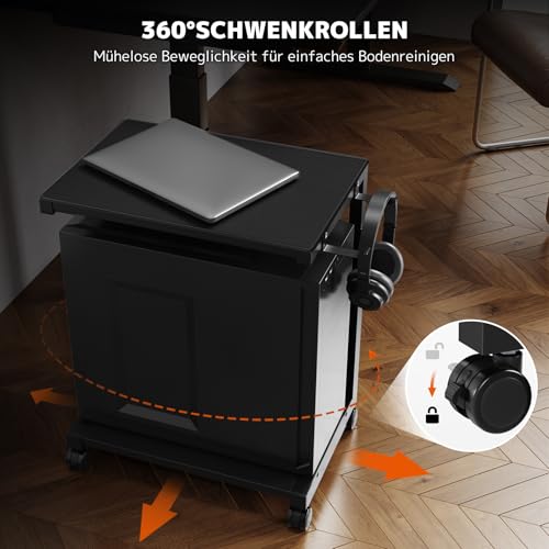 PUTORSEN Höhenverstellbarer PC Tower Ständer mit 2 Ebenen,Computer Tower Ständer mit Rollen und Maus Pad,PC Halterung unter Schreibtisch,ATX-Gehäuse bis 40kg/Ebene,Druckerständer für Heimbüro,Schwarz