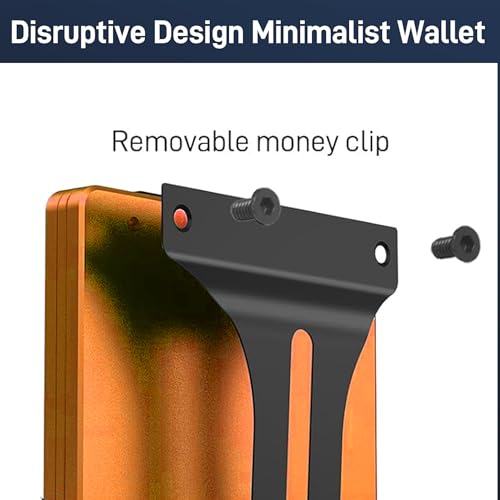 Image of Minimalist Carbon Fiber Wallet for Men, Money Clip Cash Strap Wallet, RFID Blocking Metal Wallet Aluminum Card Holder,Front Pocket Wallet(Matte Orange)