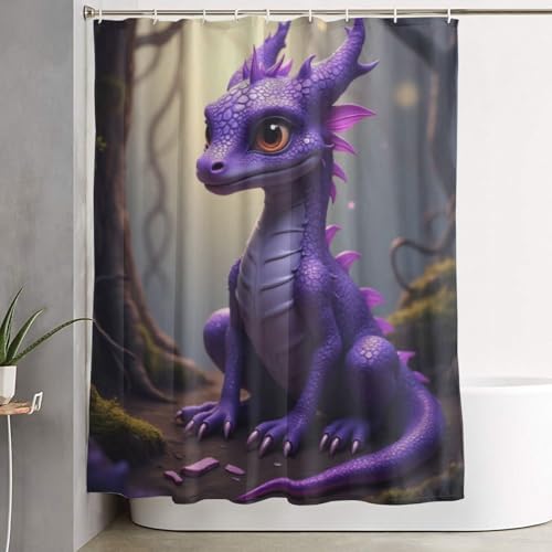 Rideau de douche dragon violet 152x183 cm en tissu épais lavable pour salle de bain - 8