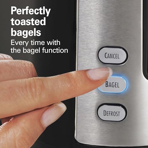 Image of Hamilton Beach Extra-Wide Slot 2 Slice Toaster With Bagel & Defrost Buttons | Browning Control With 7 Shades | Auto Shutoff | Toast Boost | Slide-Out Crumb Tray | Black & Stainless Steel | 22633G