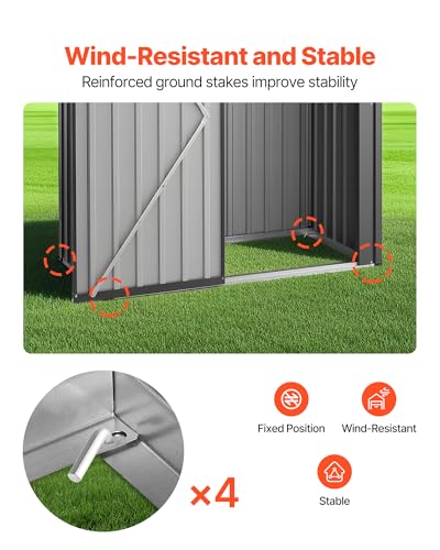 VEVOR Metall Gerätehaus, Geräteschuppen mit abschließbarer Tür & 2 Lüftungsschlitzen, Gartenhaus zur Außenaufbewahrung für Hinterhof, Garten, Terrasse, Fahrrad, 1533x876x1815 mm