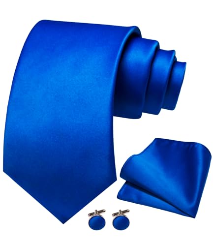 JEMYGINS Royal Blue Tie and Pocket Square with Cufflinks Set for Men(6)