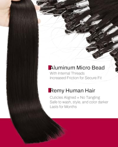 Image of Moresoo Microlink Hair Extensions Human Hair, Dark Brown, 14 Inch | 50g 50 strands, no heat no glue, micro loop extensions, natural brunette blend, fine hair, everyday office styling