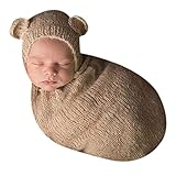 Lppgrace Newborn Baby Photography Prop Boy Girl Crochet Costume Outfits Bear Hat Sleeping Bag Khaki