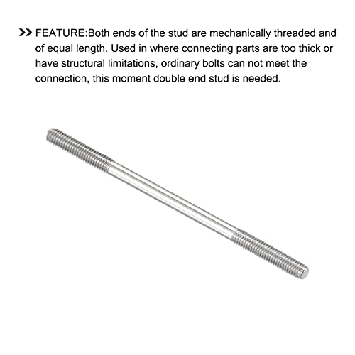 METALLIXITY Doppelseitige Stiftschrauben (M3-Gewinde 60 mm Länge) 10 Stück, 304 Edelstahl-Doppelgewindestangenbolzen – für die Hauswartung