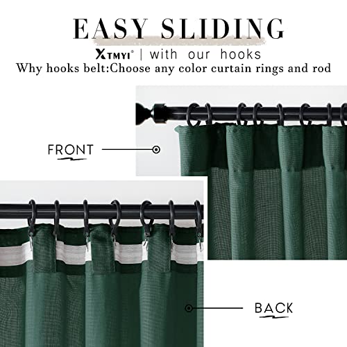 Image of XTMYI Emerald Dark Green Curtains for Living Room 84 Inches Long 2 Panels Set Linen Rod Pocket Back Tab Hooks Pleated Hunter Green Vintage Retro Curtains for Bedroom Decor Dining Room
