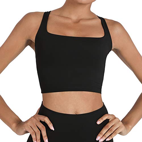 romansong Strappy Yoga Sports Bras for Women Padded Criss-Cross Back Tank Tops,Women's Sexy Running Workout Bra with Removable Cups Black