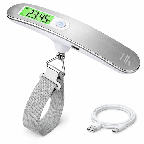 HKaizen Peso Maletas Viaje Digital 50 kg LCD Recargable USB-C | Bascula Maletas Viaje Precisa y Compacta | Pesa Equipaje Mano Aeropuerto | Báscula para Pesar Maletas de Viaje