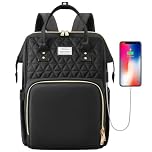VSNOON Laptop Backpack for Women,15.6 Inch Stylish Laptop Rucksack Wide Open, Travel Backpack with USB Charging Port, Water Resistant Work Bag Computer Backpack for Women, Black