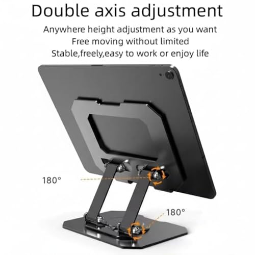 Image of Tablet Stand Holder for iPad, Galaxy, Legion Tab 4-10 Inch Tablet | Black | 360 Rotating Foldable Metal Desk Holder, Adjustable Viewing Angle, Compatible with Galaxy Tab, Kindle & Mobile