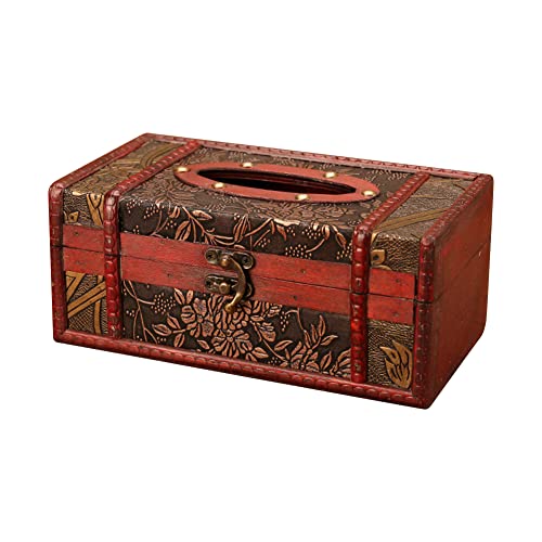 Surakey Retro Wooden Antique Tissue Box Cover Rectangular Tissue Holder Napkin Holder Dispenser Paper Cover Case for Bathroom Living Room Office Car Kitchen Home Decor, Type 1