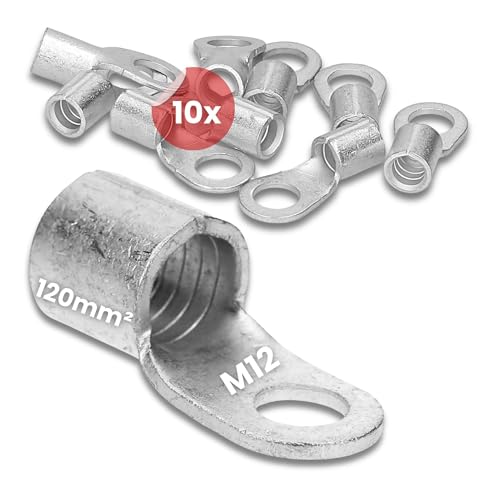 Kalitec Q120-12 - Terminales de cable de compresión (10 unidades, 120 mm², M12, sin aislamiento, para conductores múltiples, finos y finos, terminales de cable de 120 mm²)