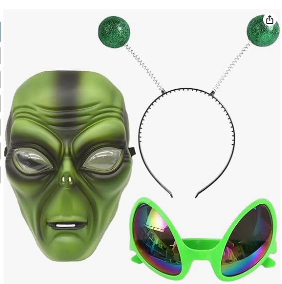 CARxlythic Máscara Alienígena para Halloween y Carnaval, Gafas y Diadema de Extraterrestre, Accesorios para Fiestas de Alienígenas