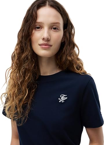 Tommy Hilfiger Damen T-Shirt Kurzarm Script mit Rundhalsausschnitt, Blau (Dark Night Navy), XS – Ansicht 3