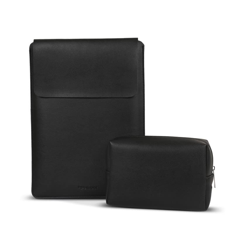Image of Enthopia 15-15.4 Inch Slim Laptop Sleeve for 15 Inch MacBooks /Other 15 Inch Slim Laptops Protective Cover with Organiser Pouch for Mouse,Charger,Hard Disk,Pen Drive,etc - Vegan Leather (Black)