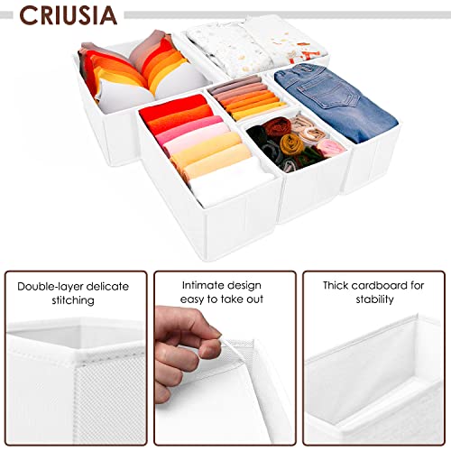 Image of Criusia 6 Pack Clothes Drawer Organizer, Fabric Foldable Closet Dresser Drawer Organizer for Clothing, Bra Sock Underwear Drawer Organizer for Nursery Dorm Bedroom Organization (6 Bins, White)