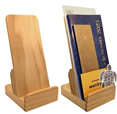 Elegant Pine Wood Literature Holder, Brochure Holder, Tablet Stand, Desk Organizer and Countertop Wooden Display Stand [Pack of 2]
