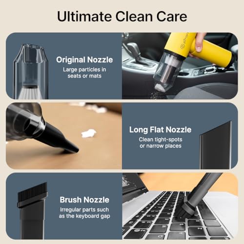 Image of pTron NeoVac X2 18kPA Powerful Suction 110W Cordless Handheld Car /Home Vacuum Cleaner with Blower, High Torque Motor, HEPA 13 Filter, Compact & Lightweight, Rechargeable, Multiple Attachments (Yellow)
