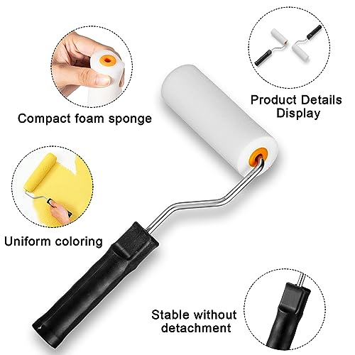 Yeaqee 20 Pcs Paint Roller 4'' Foam Paint Roller with Roller Frame High Density Cover Refills Small Paint Roller Mini Paint Roller Tool for Home Painting, Doors, Cabinets, DIY Projects, Repair Room by Yeaqee - Used condition - Image 3