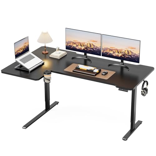 Image of Acrolix L Shaped Electric Standing Desk - 71x43.5 Inch Reversible Corner Sit Stand Desk with Hook&Cup Holder,Electric Height Adjustable Table,for Home Office Gaming&Trading Computer Desk, Black