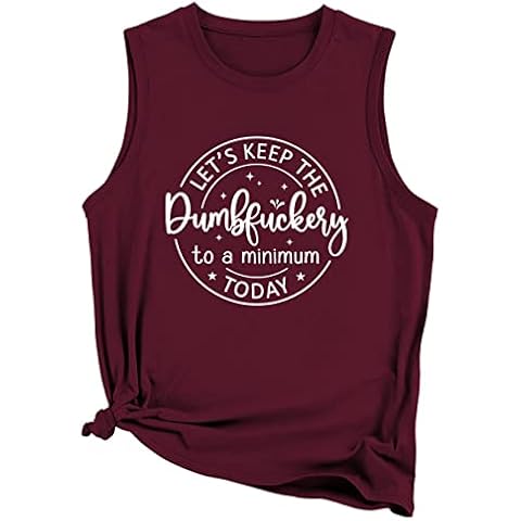 TSIIUO Let's Keep The Dumbfuckery to a Minimum Today Tank Top for Women Funny Sarcastic Casual Sleeveless Coworker Shirt, Red, Large Cover