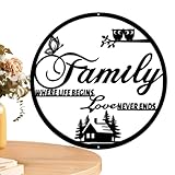 Letrero de pared de metal familiar | Letreros de letras rústicas decoración recortada para comedor - Letreros de letras rústicas con citas de hierro, familia donde la vida comienza y el amor Ewfas