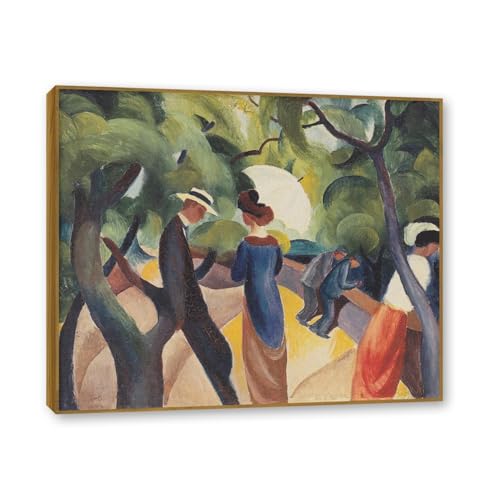 Impression sur toile Corridor long d'August Macke avec cadre teck haut de gamme