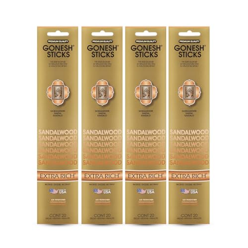 Gonesh - Extra Rich Scented Incense Sticks - Non-Toxic 10” Slow Burn Aromatic Sticks - Sandalwood - 80 Pack