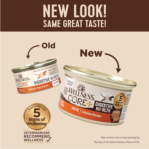 Wellness CORE+ Digestive Health Pate Adult Wet Cat Food, Natural, Protein-Rich, Grain Free, 3 Ounce, 12 Pack (Chicken) - Thumbnail 2