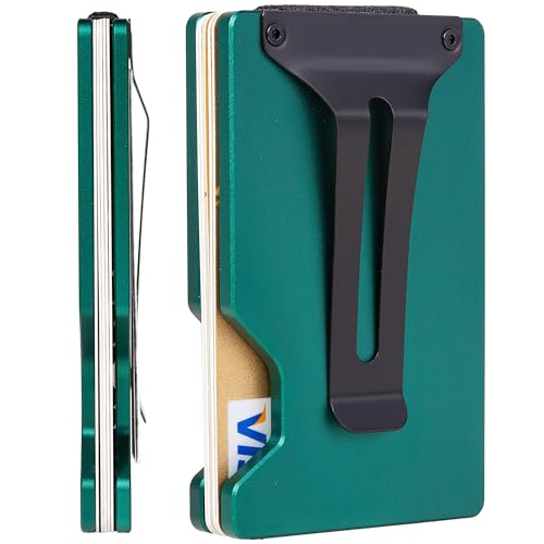 Image of Minimalist Wallet for Men, Slim Metal RFID Blocking Wallet Credit Card Holder Money Clip & Cash Strap, Scratch-Resistant Holds 15 Cards,Ideal Gift for Men | Matte Forest Green