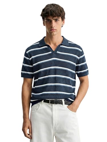 Polo rayé à manches mi-longues avec motif graphique bleu azur taille M