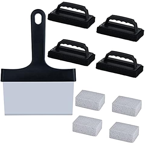 NEWANOVI Versatility Griddle Cleaning Kit, Grill Cleaner Tool Set for Hot or Cold Surfaces, Scraper, Cleaning Bricks, Cleaning Brushes, 9 Piece Cover