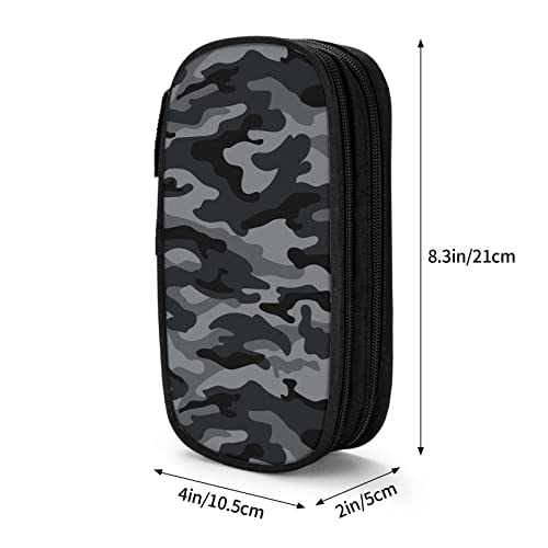Image of Perinsto Army Camouflage Pencil Case Big Capacity Multi Compartment Stationery Box Black And Grey Camo Pencil Pouch Holder Desk Organizer For School Office Home, Black