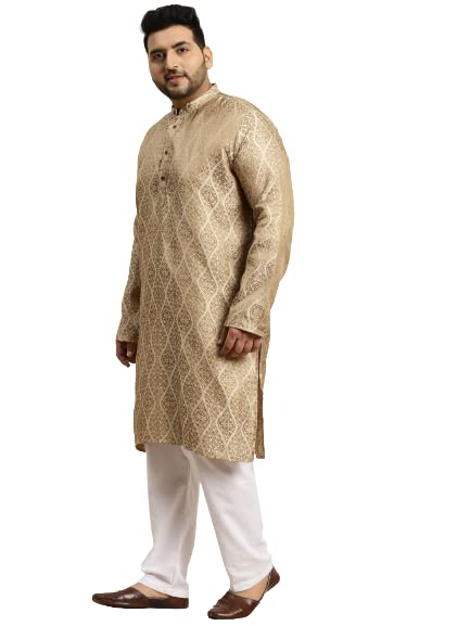 Sojanya Plus (Since 1958) Men's Jacquard Silk Teal Blue & Gold ONLY Long Kurta3