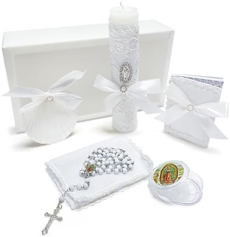 Baptism Candle Set for Boys Girls,White 5 PCS Baptism Kit Catholi...