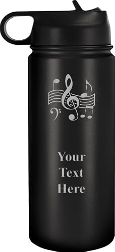 Crown Awards Personalized Music 20oz Black BPA Free Stainless Steel Water Bottle - Customize Now