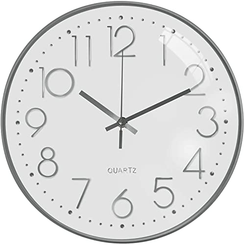Image of TEKCOOL Digital Wall Clock 12 inch Silent Quartz Decorative Non-Ticking Classic Clock Battery Operated Round Easy to Read for Room /Home /Kitchen /Bedroom /Office /School- (White Silver);