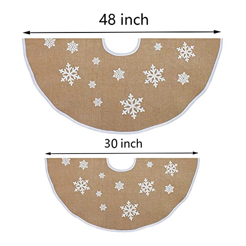 Erone Christmas Tree Skirt 48 Inch, Rustic Burlap White Snowflake Countryside Tree Stand Skirts, For Holiday Decorations Indoor Outdoor (48 Inch) #TOP1