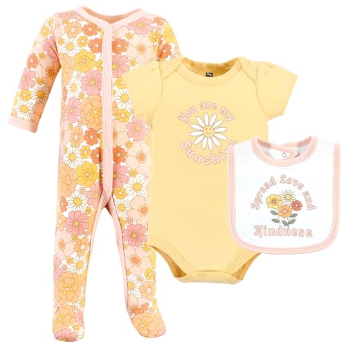 Image of Hudson Baby Unisex Baby Cotton Sleep and Play, Bodysuit and Bandana Bib Set