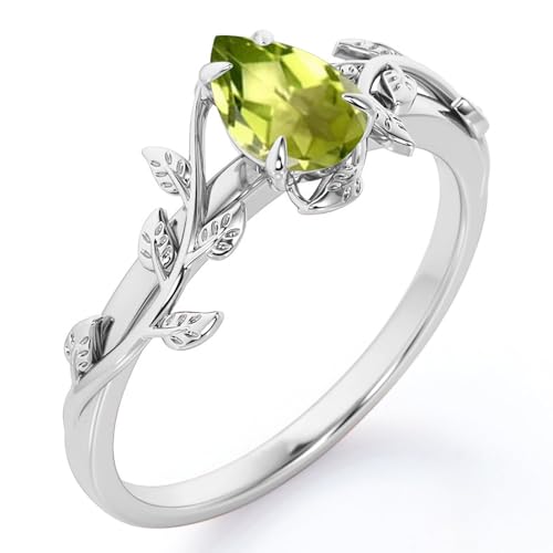 10K 14K 18K Solid Gold Pear Gemstone Engagement Ring for Women Leaf Art Deco Ring Teardrop Cut Vintage Vine Gemstone Bridal Wedding Engagement Promise Ring Size 4~152