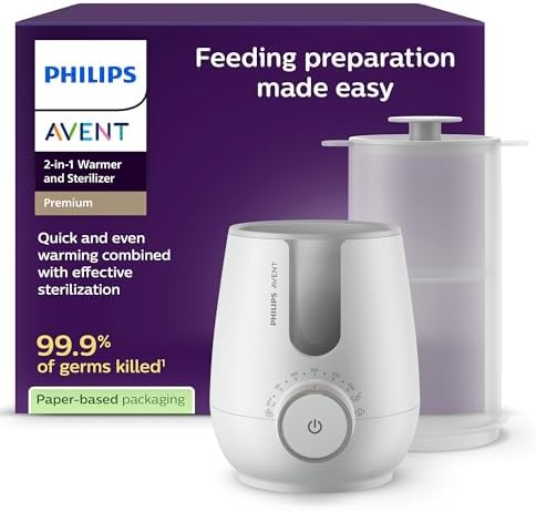 Philips Avent Premium 2-in-1 Flaschenwärmer und Sterilisator – Warmwasserbadtechnologie mit Krankenhaus-Standard, intelligentem Temperatursensor, verhindert heiße Stellen,SCF359/00