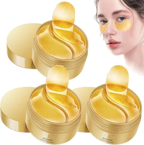 Mascarilla Hidratante Radiante de Oro para Ojos, Parches de Oro de 24k para el Contorno de Ojos, Cuidado Hidratante Antiedad para el Contorno de Ojos, Antiarrugas, Reduce Líneas de Expresión e Hinchaz